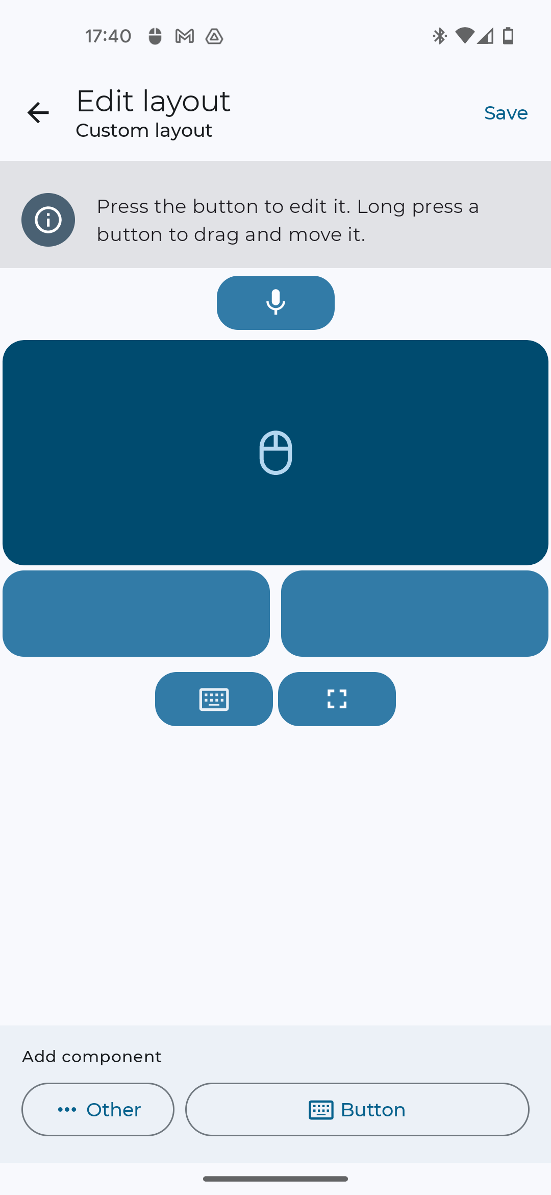 Advanced buttons like touchpad, speech input, fullscreen toggle in custom keyboard layout