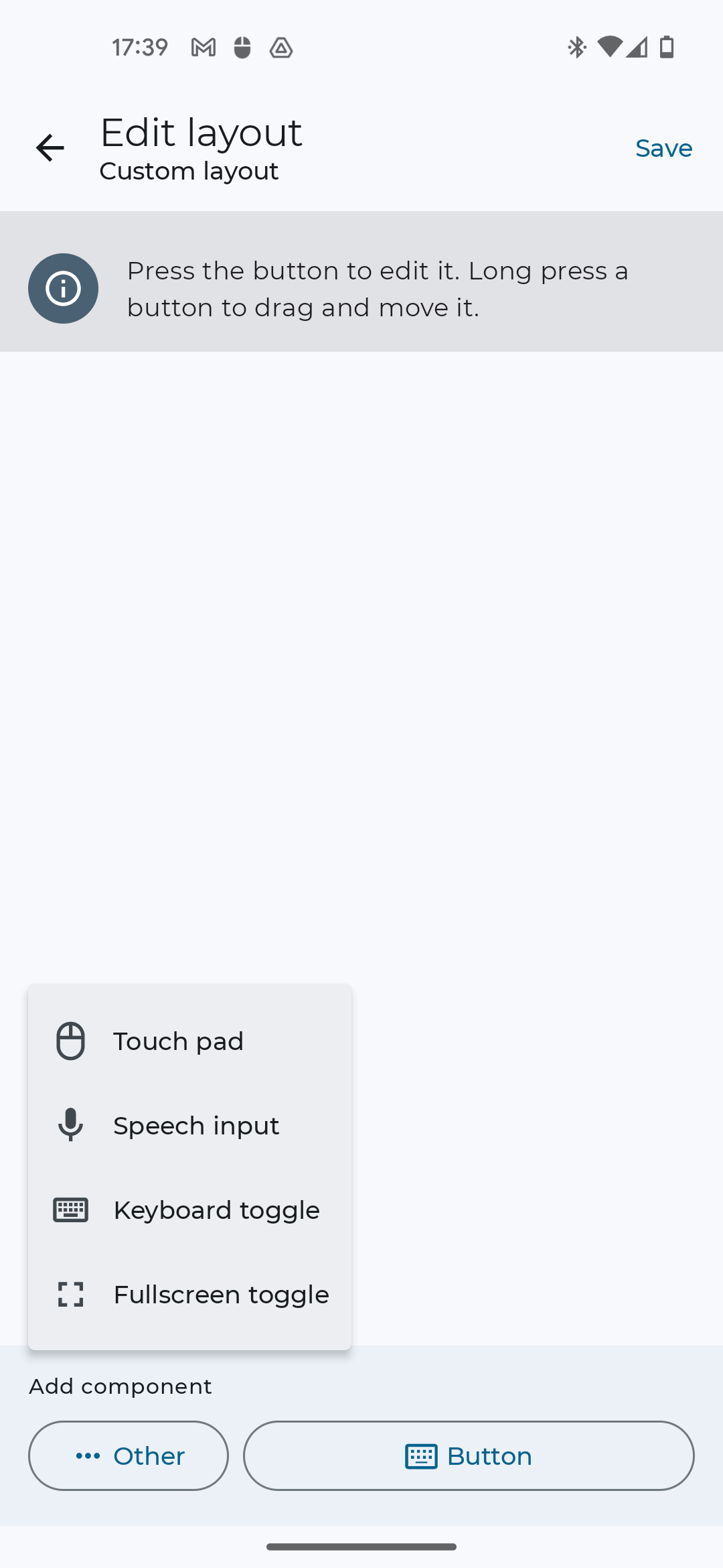 Adding touchpad and advanced features to custom keyboard layout in Bluetooth Keyboard & Mouse App