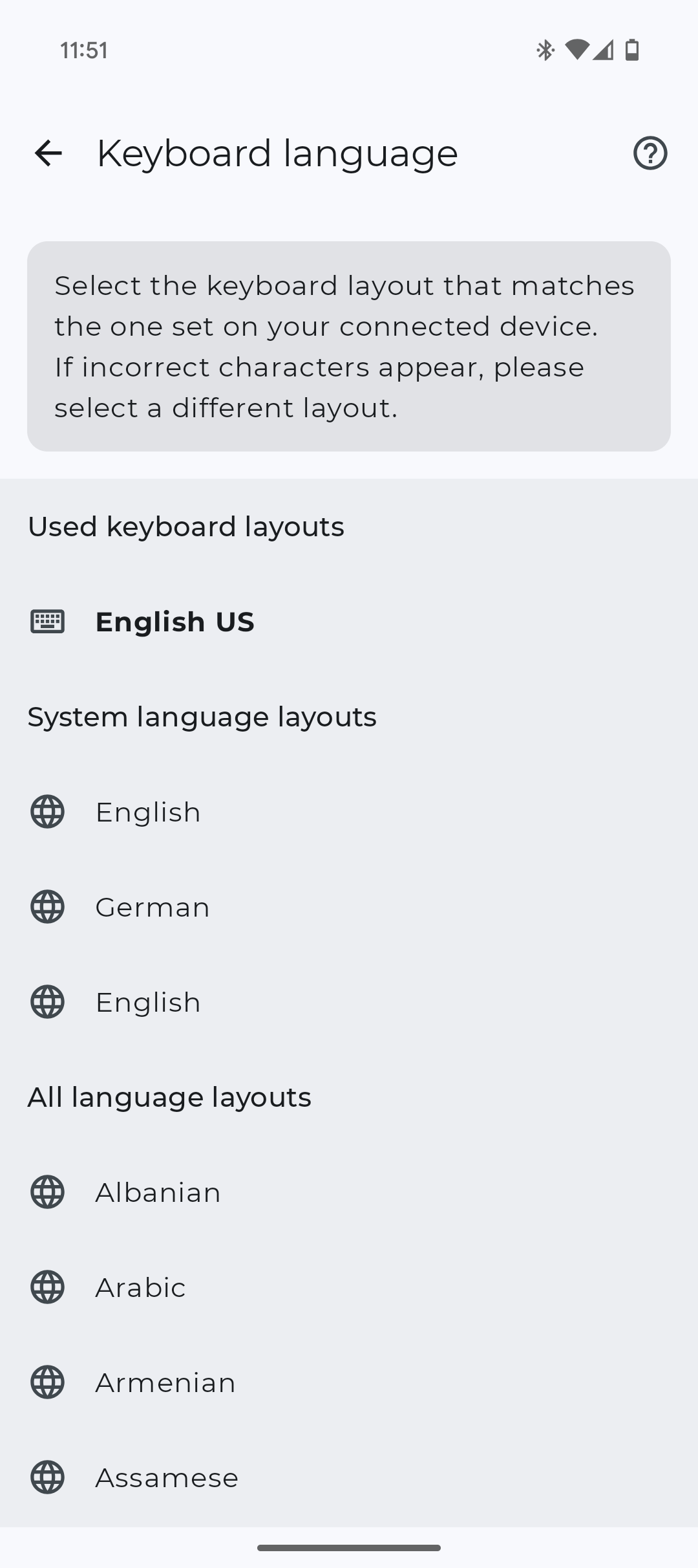 Changing keyboard language in Bluetooth Keyboard & Mouse app
