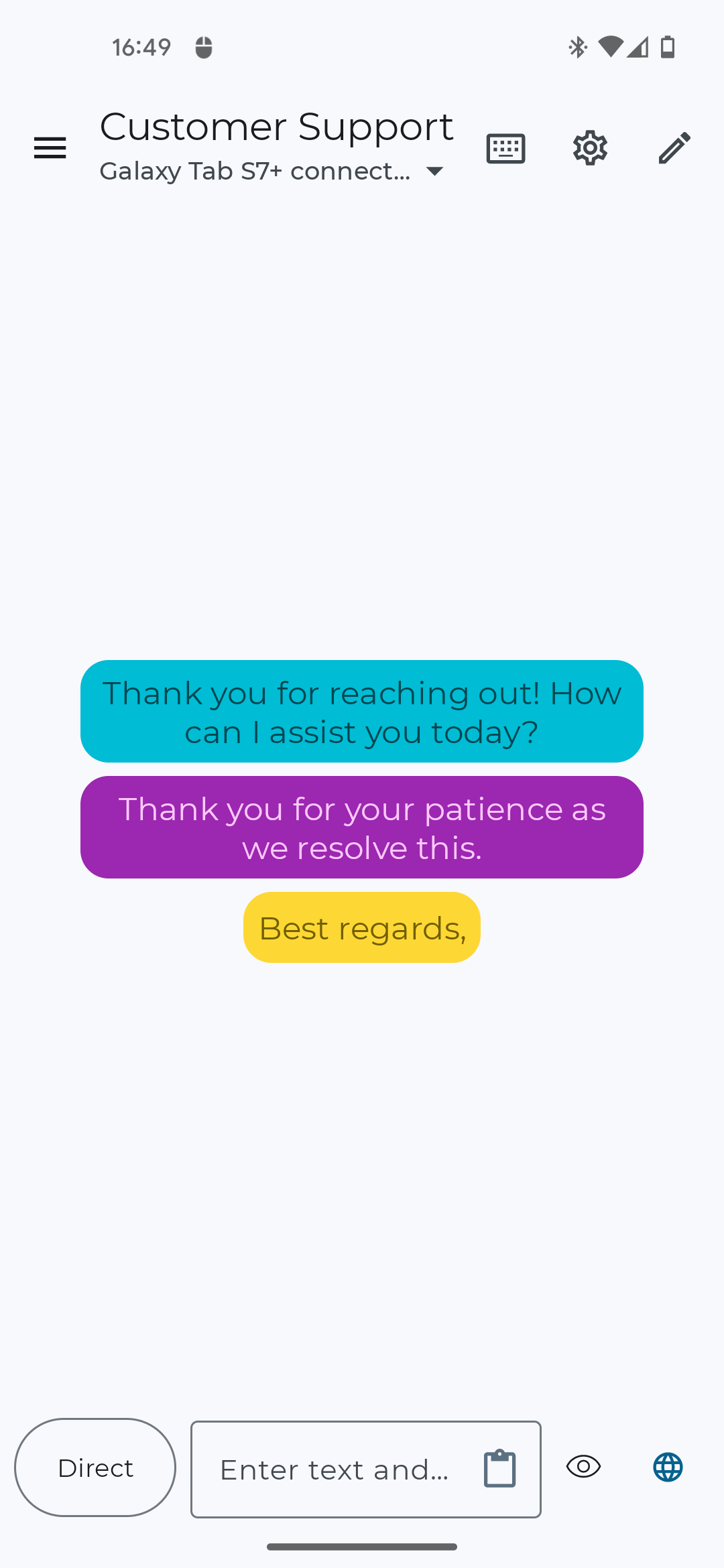Example of custom keyboard layout for customer support